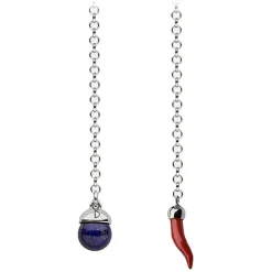 Viola Milano - Lapel Chain Sterling Silver - Lapislazzuli Ball with Coral Horn - Handmade in Italy - Luxury Exclusive Collection - Avvenice