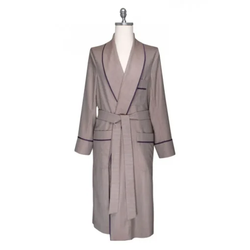 Viola Milano - Loro Piana Wool and Silk Dressing Gown - Beige Pattern - Handmade in Italy - Luxury Exclusive Collection - Avvenice