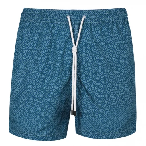 Viola Milano - Maillon Printed Swimtrunks - Navy and Turquoise - Handmade in Italy - Luxury Exclusive Collection - Avvenice^ Swimwear