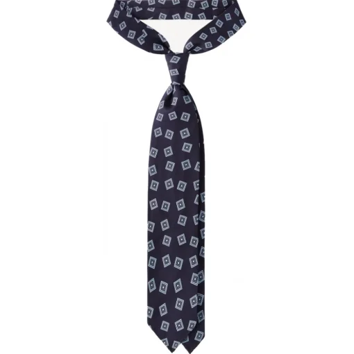 Viola Milano - Medallion Archive Vintage Handrolled Woven Silk Tie - Navy/Sea - Handmade in Italy - Luxury Exclusive Collection - Avvenice
