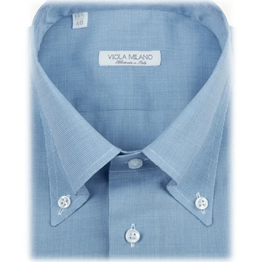 Viola Milano - Micro Pattern Voila Tela Button-Down Shirt - Light Blue - Handmade in Italy - Luxury Exclusive Collection - Avvenice^ Shirts