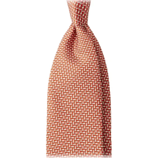 Viola Milano - Mosaic Pattern Selftipped Silk Tie - Orange - Handmade in Italy - Luxury Exclusive Collection - Avvenice^ Ties & Bow Ties