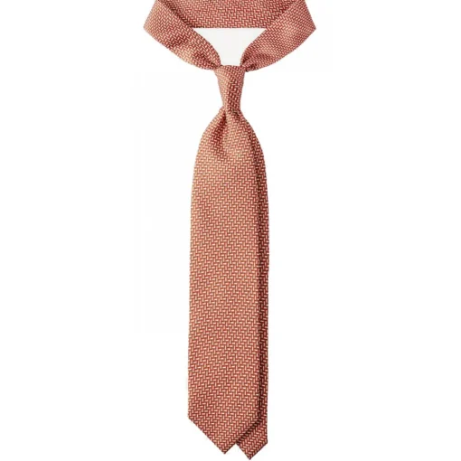 Viola Milano - Mosaic Pattern Selftipped Silk Tie - Orange - Handmade in Italy - Luxury Exclusive Collection - Avvenice^ Ties & Bow Ties