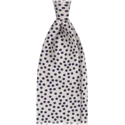 Viola Milano - Multi Dot 3-Fold Handprinted Untipped Silk Tie - White/Navy - Handmade in Italy - Luxury Exclusive Collection - Avvenice^ Ties & Bow Ties