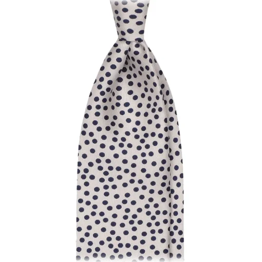 Viola Milano - Multi Dot 3-Fold Handprinted Untipped Silk Tie - White/Navy - Handmade in Italy - Luxury Exclusive Collection - Avvenice^ Ties & Bow Ties