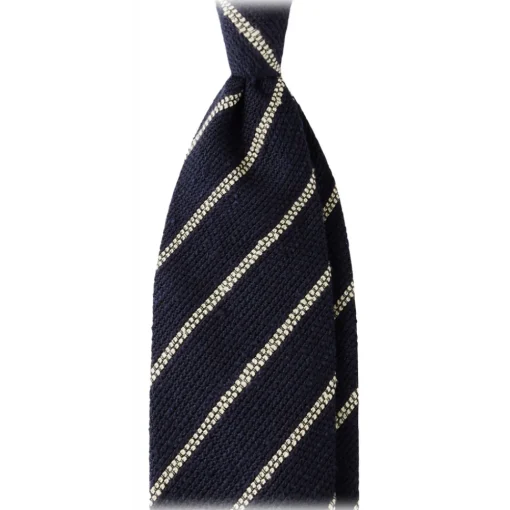 Viola Milano - Multi Stripe Woven Grenadine/Shantung Tie - Navy/White - Handmade in Italy - Luxury Exclusive Collection - Avvenice