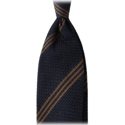 Viola Milano - Multi Stripe 3-Fold Grenadine Tie - Navy/Brown - Handmade in Italy - Luxury Exclusive Collection - Avvenice^ Ties & Bow Ties
