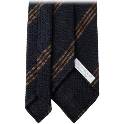 Viola Milano - Multi Stripe 3-Fold Grenadine Tie - Navy/Brown - Handmade in Italy - Luxury Exclusive Collection - Avvenice^ Ties & Bow Ties