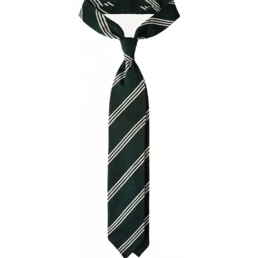 Viola Milano - Multi Stripe Handrolled Woven Shantung Tie - Forest/White - Handmade in Italy - Luxury Exclusive Collection - Avvenice