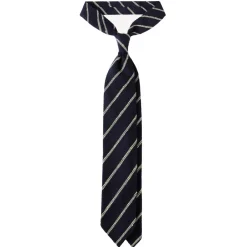 Viola Milano - Multi Stripe Woven Grenadine/Shantung Tie - Navy/White - Handmade in Italy - Luxury Exclusive Collection - Avvenice