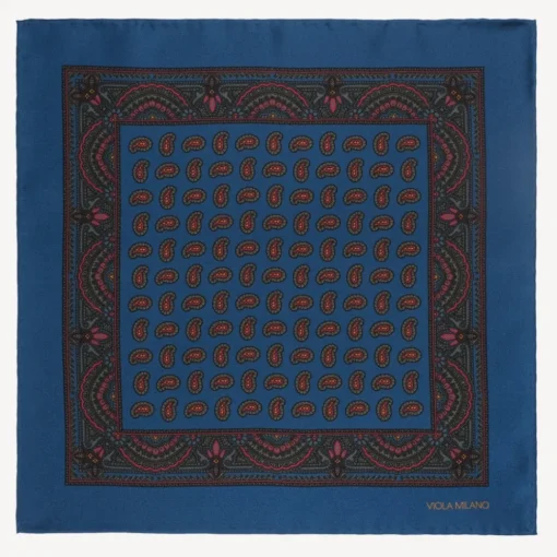 Viola Milano - Paisley Archive Printed Silk Pocket Square - Blue - Handmade in Italy - Luxury Exclusive Collection - Avvenice^ Ties & Bow Ties
