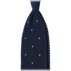 Viola Milano - Polka Dot Knitted Silk Tie - Navy/Sea - Handmade in Italy - Luxury Exclusive Collection - Avvenice
