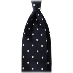 Viola Milano - Polka Dot Selftipped Woven Silk Jacquard Tie - Navy/White - Handmade in Italy - Luxury Exclusive Collection - Avvenice^ Ties & Bow Ties