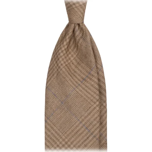 Viola Milano - Prince of Wales Untipped Linen Tie - Beige/Blue - Handmade in Italy - Luxury Exclusive Collection - Avvenice^ Ties & Bow Ties