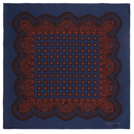 Viola Milano - Rosette Archive Printed Silk Pocket Square - Navy - Handmade in Italy - Luxury Exclusive Collection - Avvenice^ Ties & Bow Ties
