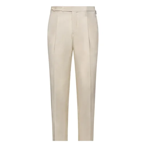 Viola Milano - Sartorial Cotton Pants with Side Adjusters - Ivory - Handmade in Italy - Luxury Exclusive Collection - Avvenice^ Trousers