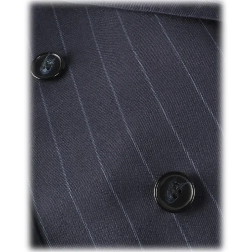 Viola Milano - Sartorial Half-lined Double Breasted Suit - Navy Chalk Stripe - Handmade in Italy - Luxury Exclusive Collection - Avvenice