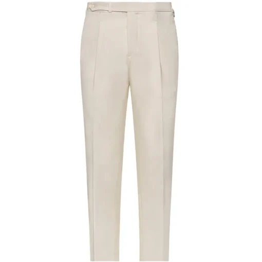 Viola Milano - Single Pleated Sartorial Cotton Pants Side Adjusters - Ivory - Handmade in Italy - Luxury Exclusive Collection - Avvenice^ Trousers
