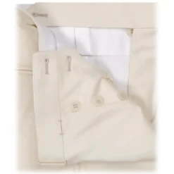Viola Milano - Single Pleated Sartorial Cotton Pants Side Adjusters - Ivory - Handmade in Italy - Luxury Exclusive Collection - Avvenice^ Trousers