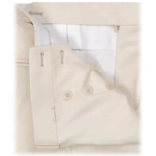Viola Milano - Single Pleated Sartorial Cotton Pants Side Adjusters - Ivory - Handmade in Italy - Luxury Exclusive Collection - Avvenice^ Trousers