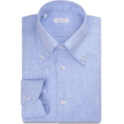 Viola Milano - Solid 100% Linen Button-Down Collar Shirt - Light Blue - Handmade in Italy - Luxury Exclusive Collection - Avvenice^ Shirts