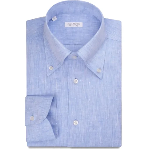 Viola Milano - Solid 100% Linen Button-Down Collar Shirt - Light Blue - Handmade in Italy - Luxury Exclusive Collection - Avvenice^ Shirts