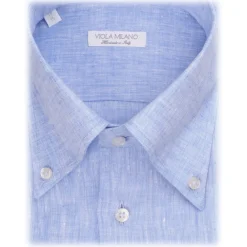 Viola Milano - Solid 100% Linen Button-Down Collar Shirt - Light Blue - Handmade in Italy - Luxury Exclusive Collection - Avvenice^ Shirts