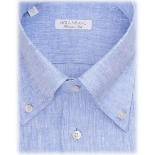 Viola Milano - Solid 100% Linen Button-Down Collar Shirt - Light Blue - Handmade in Italy - Luxury Exclusive Collection - Avvenice^ Shirts