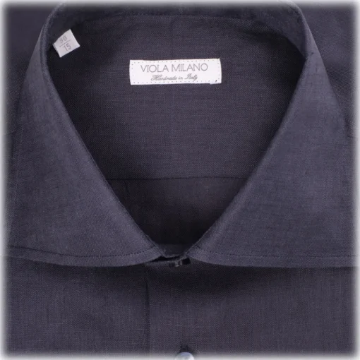 Viola Milano - Solid 100% Linen Shirt – Navy - Handmade in Italy - Luxury Exclusive Collection - Avvenice