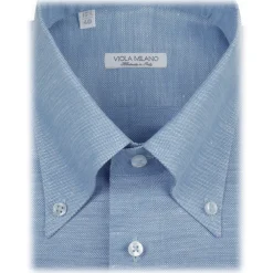 Viola Milano - Solid Carlo Riva Oxford/Linen Button-Down Shirt - Light Blue - Handmade in Italy - Luxury Exclusive Collection - Avvenice^ Shirts