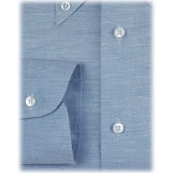 Viola Milano - Solid Carlo Riva Oxford/Linen Button-Down Shirt - Light Blue - Handmade in Italy - Luxury Exclusive Collection - Avvenice^ Shirts