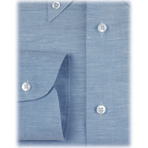 Viola Milano - Solid Carlo Riva Oxford/Linen Button-Down Shirt - Light Blue - Handmade in Italy - Luxury Exclusive Collection - Avvenice^ Shirts