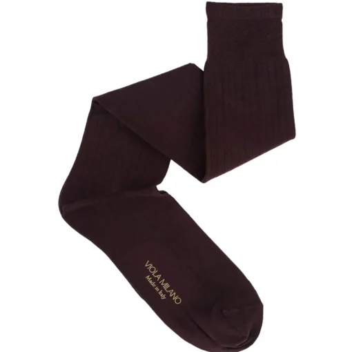 Viola Milano - Solid Over-The-Calf Cotton/Silk Socks - Dark Brown - Handmade in Italy - Luxury Exclusive Collection - Avvenice^ Accessories