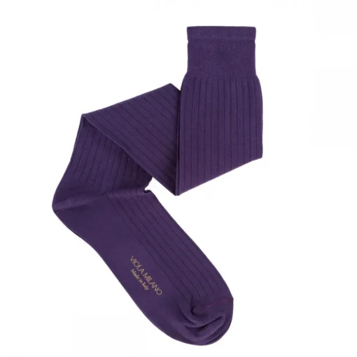 Viola Milano - Solid Over-the-Calf Cotton and Silk Socks - Purple - Handmade in Italy - Luxury Exclusive Collection - Avvenice^ Accessories