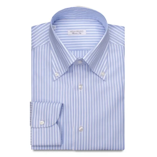 Viola Milano - Stripe American Oxford Shirt - Sea and White - Handmade in Italy - Luxury Exclusive Collection - Avvenice^ Shirts
