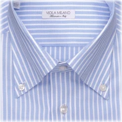 Viola Milano - Stripe American Oxford Shirt - Sea and White - Handmade in Italy - Luxury Exclusive Collection - Avvenice^ Shirts