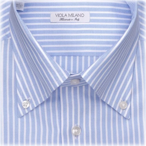 Viola Milano - Stripe American Oxford Shirt - Sea and White - Handmade in Italy - Luxury Exclusive Collection - Avvenice^ Shirts