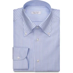 Viola Milano - Stripe Button-Down Collar Dress Shirt - Sea/White - Handmade in Italy - Luxury Exclusive Collection - Avvenice^ Shirts