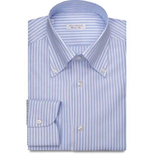 Viola Milano - Stripe Button-Down Collar Dress Shirt - Sea/White - Handmade in Italy - Luxury Exclusive Collection - Avvenice^ Shirts