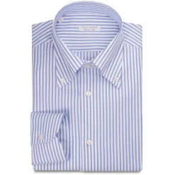 Viola Milano - Stripe Button-Down Collar Dress Shirt - Blue/White - Handmade in Italy - Luxury Exclusive Collection - Avvenice