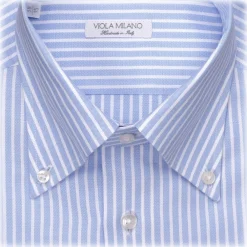 Viola Milano - Stripe Button-Down Collar Dress Shirt - Sea/White - Handmade in Italy - Luxury Exclusive Collection - Avvenice^ Shirts