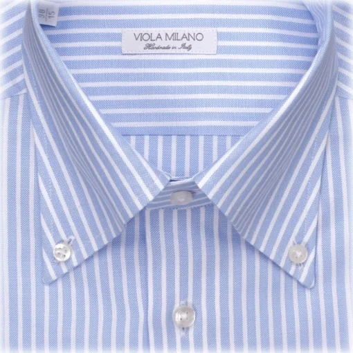 Viola Milano - Stripe Button-Down Collar Dress Shirt - Sea/White - Handmade in Italy - Luxury Exclusive Collection - Avvenice^ Shirts