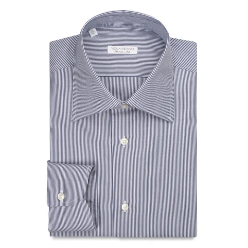 Viola Milano - Stripe Napoli Collar Shirt - Navy and White - Handmade in Italy - Luxury Exclusive Collection - Avvenice^ Shirts