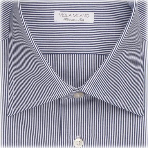 Viola Milano - Stripe Napoli Collar Shirt - Navy and White - Handmade in Italy - Luxury Exclusive Collection - Avvenice^ Shirts