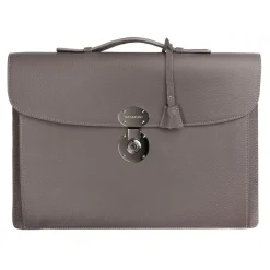Viola Milano - The Light City Silver Lock Briefcase - Taupe Grey - Handmade in Italy - Luxury Exclusive Collection - Avvenice^ Bags