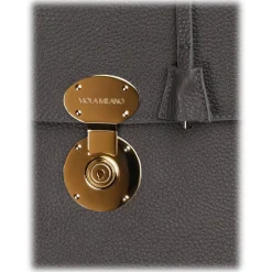 Viola Milano - The Light City Gold Lock Briefcase - Grey - Handmade in Italy - Luxury Exclusive Collection - Avvenice^ Bags