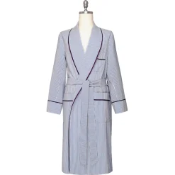 Viola Milano - Unlined Loro Piana Seersucker Dressing Gown - Sea/White - Handmade in Italy - Luxury Exclusive Collection - Avvenice^ Shirts