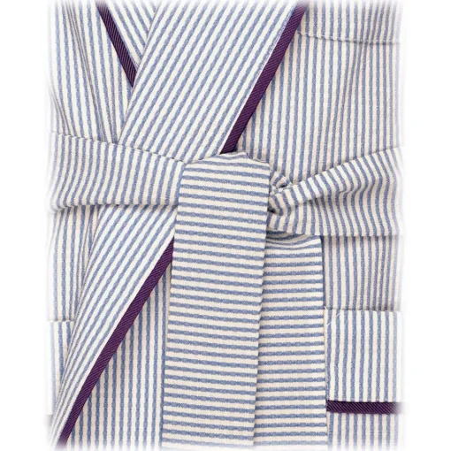 Viola Milano - Unlined Loro Piana Seersucker Dressing Gown - Sea/White - Handmade in Italy - Luxury Exclusive Collection - Avvenice^ Shirts