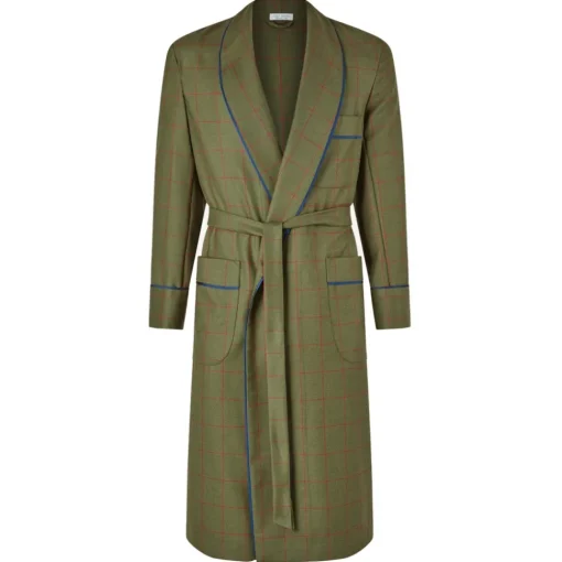 Viola Milano - Unlined Royal British Wool/Silk Dressing Gown - Green/Red Check - Handmade in Italy - Luxury Exclusive Collection - Avvenice^ Shirts