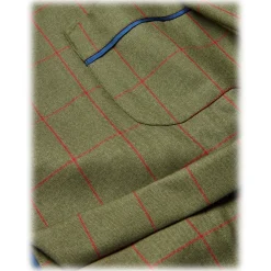 Viola Milano - Unlined Royal British Wool/Silk Dressing Gown - Green/Red Check - Handmade in Italy - Luxury Exclusive Collection - Avvenice^ Shirts